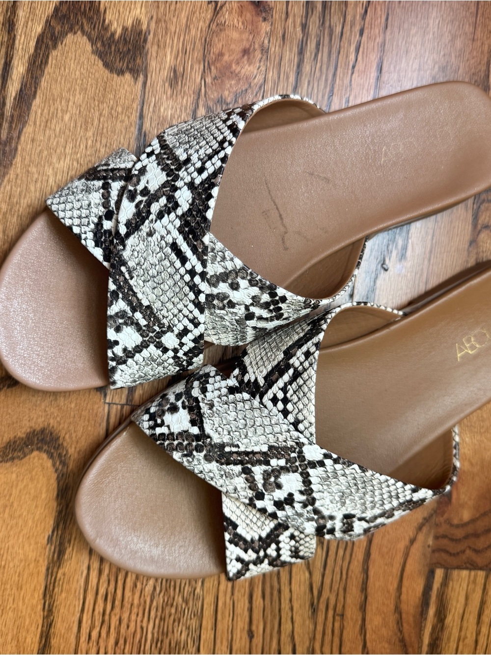 Abound Snake-Print Slide Sandals in Brown and White